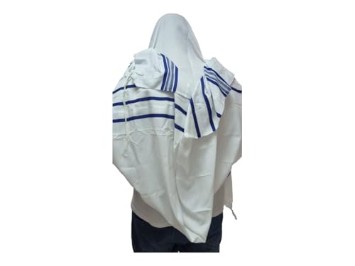 Yaliland Kosher Acrilico Tallit Prayer Scialle da uomo – Realizzato in Israele con Atara Neckband & Certified Tzitzit, Blu/argento, 45- (42"/63")