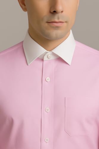 Image of Men's Premium Cotton Formal Dress Shirt - White Collar & French Cuffs with Cufflinks | Solid White, Micro Check & Striped for Office, Wedding