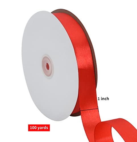 image for TONIFUL 1 Inch x 100yds Red Satin Ribbon, Thin Solid Color Satin Ribbo