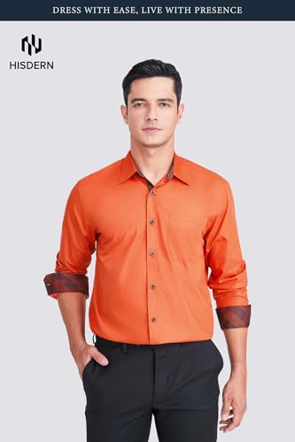 Image of HISDERN Mens Business Dress Shirts Long Sleeve Casual Button Down Shirt Formal Inner Collar Contrast Shirt for Men Wedding