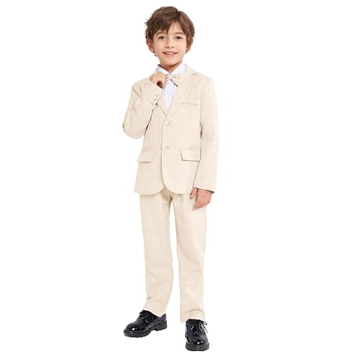 Image of LOLANTA Boys Suit Wedding Ring Bearer Outfit Kids Formal Wear Dress Clothes | Boy 3-Piece Plaid Suits, Sport Coat Blazer and Pants Set with Adjustable Bow Tie, Gentleman Birthday Party Graduation Outfits