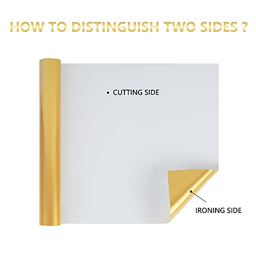 Image of guangyintong Shiny Golden Heat Transfer Vinyl HTV Rolls, 12 inch x 8ft PU Iron on Vinyl Bundle for T-Shirts, Stretchy Thin Soft HTV Vinyl for All Cutter Machine Easy to Cut & Weed for Heat Vinyl Design
