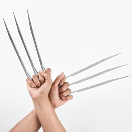 Griffes de loup, griffes anti-casse avec poignées en plastique pour adultes, griffes de loup pour déguisement d'Halloween, lot de 2, une paire argentée – vue 6