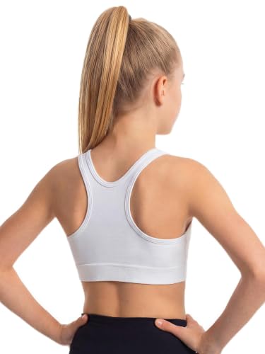 Stelle Girls Sports Bra Training Bra for Girls Racerback Bra Athletic Yoga Crop Top for Teens Kids White XL