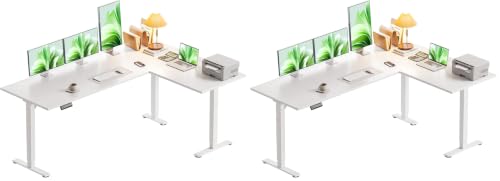 Image of Casaottima 63 Inch L Shaped Electric Standing Desk, Home Office, White (Pack of 2)
