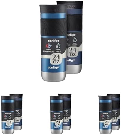 Image of Contigo SNAPSEAL Insulated Stainless Steel Travel Mug with Grip 20oz. Blue Corn Transparent Satin & Midnight Berry,(Pack of 8)