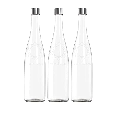 Image of PRAMUKH FASHION Glass Water Bottle with Plastic Silver Screw Cap for Beverages, Oil, Vinegar, Beer, Water, Soda, Airtight Lid & Leak Proof Cap - (Plain Narrow Mouth) (2Liters, Voss Bottle)