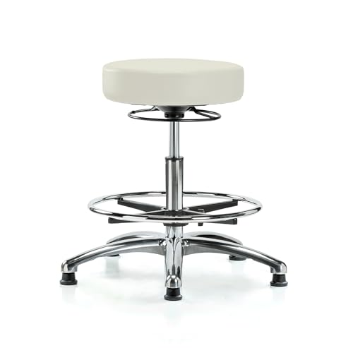 Image of Perch Rolling Stool with Foot Ring, Glides, 20.5 inch-28 inch, Off-White Vinyl
