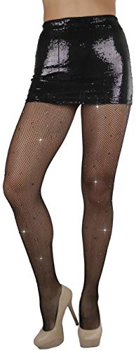 Image of ToBeInStyle Women's Fine Fishnet Pattern Pantyhose w /Back Seam & Rhinestones