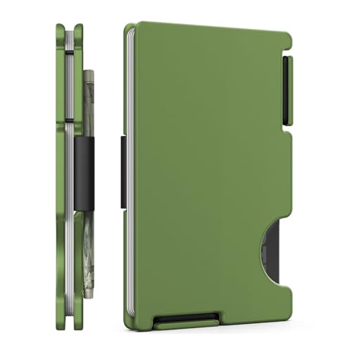 MIFANYO Carteira para homem, porta-cartões de metal minimalista, carteiras finas de bolso frontal com correia de dinheiro, bloqueio RFID, design modular moderno, verde militar, P10, P-Army Green-black