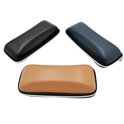 Zipper Sunglasses Case, Hard Shell Sport Glasses Pouch, Eyeglasses Bag For Men Womens, Eyewear Holder, Wiper Included (For Men / Navy Black Cream) #TOP18