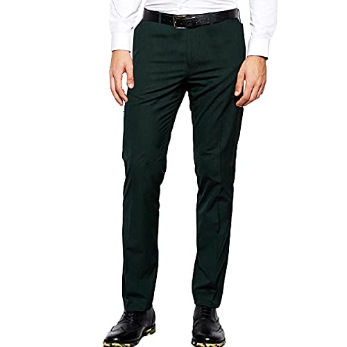 HBDesign Mens Classic Fit Easy Dress Dark Green Pants