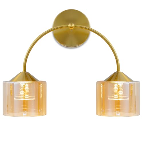 TYhogar Lámpara de pared moderna Lámpara de pared interior de estilo industrial Lámpara de pared LED de cristal 3CCT 12W Adecuada para dormitorios, salones, escaleras y pasillos (acabado en cobre)