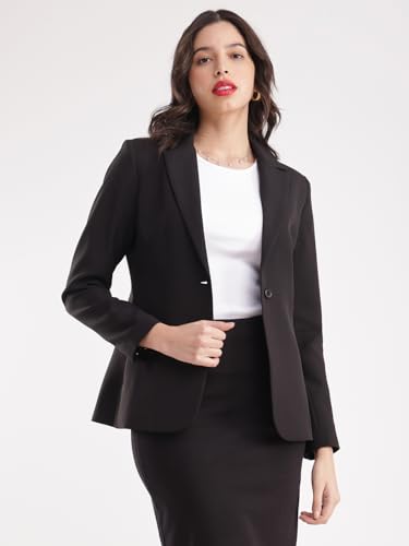 Image of FableStreet Women's Blazer | Tailored Fit Single-Breasted Design with Notch Lapel & Welt Pockets | Smooth Woven Texture for Work & Business Casual Wear
