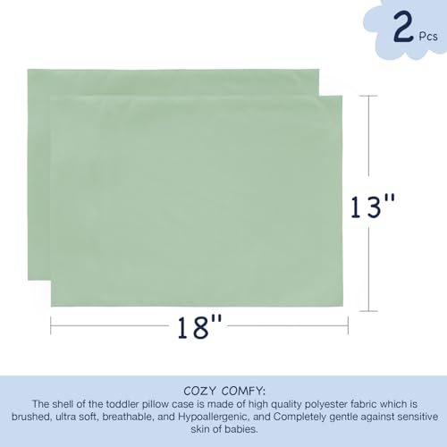 Image of EXQ Home Toddler Pillowcases Zippered 13x18 Travel Pillow Case Set of 2, Small Pillow Case Fits Baby Pillow Sized 12x16, 13x18, Kids Pillowcases 2 Pack Machine Washable (Sage)