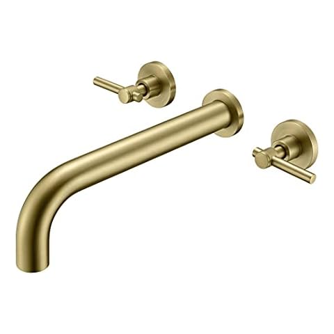 SUMERAIN Bathroom Wall Mounted Tub Filler Faucet Brushed Gold Bathtub Faucet Set with Brass Rough in Valve Cover
