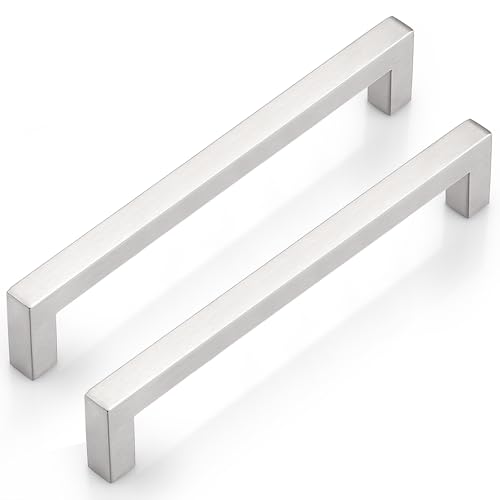 Probrico 10 Pack Brushed Nickel Cabinet Pulls Stainless Steel Square Handles, Cupboard Cabinet Door Handles 7-1/2 Inch(192mm), Classic Square Dresser Drawer Handles