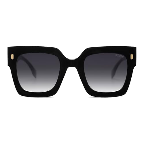SOJOS Vintage Oversized Square Sunglasses for Women,Retro Womens Luxury Big Large Sun Glasses UV400 SJ2194C1 Black