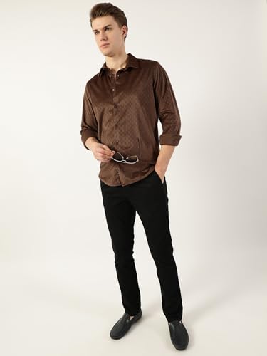 Image of Thomas Scott Men's | Solid | Textured Fabric | Full Sleeve | Slim Fit | Polyester-Blend | Spread Collar | Casual Shirt