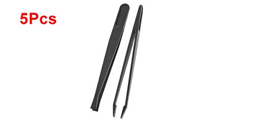 Miniatura 2 de uxcell 93301 Herramienta manual de plástico negro punta inclinada plana Pinzas antiestáticas 4.7 in de plástico largo 5 unids