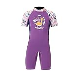 Kinder Neoprenanzug, Jugend Jungen Mädchen 2.5mm Neopren Tauchanzug Einteiliger kurzärmelig Badeanzug Reißverschluss am Rücken UV-Schutz 50+ Wetsuit zum Tauchen, Schwimmen, Surfen, Wassersport