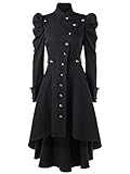 Beebeauty Gothic Vintage Womens Steampunk Victorian Swallow Tail Long Trench Coat Jacket (L, Black)