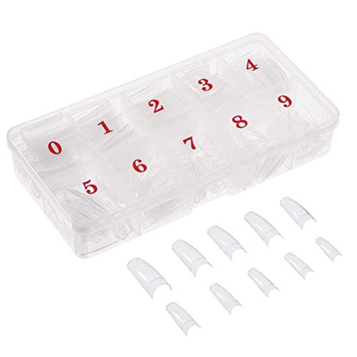 Feugole French Nail Tips 500PCS Flake Nails Half Cover 10 Sizes Artificial False Nails Lady French Acrylic with Box for Nail Salon and DIY Nail Art (Clear)