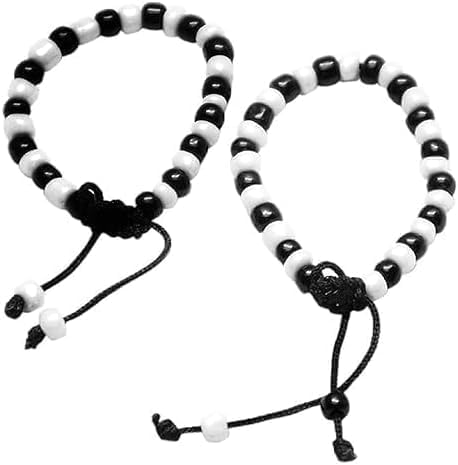 Bro Mart Baby Plastic Evil Eye Protection Elastic Nazariya Beads Bracelet, 0-12 Months (Black and White) (1 Pair)