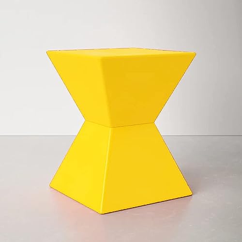 Image of Wooden Block Accent Side Table in Antique Wooden Design, Fully Assembled, End, Bedside Table and Nightstand, for The Living Room and Bedroom-Yellow