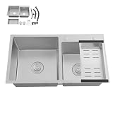 BTGSHYNM Lavello da cucina in acciaio inox, 78 x 43 x 21 cm, doppio lavello con cestello scolapiatti e set di scarico, lavello da incasso per montaggio a incasso, isolamento acustico e protezione