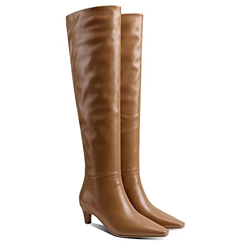 Lutalica W Women's Stylish Square Toe Slip On Autumn Winter Wide Calf Comfort Slouch Low Kitten Heel Dress Over The Knee High Boots3