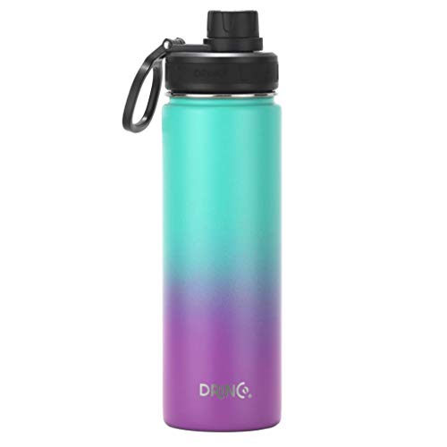 Image of Drinco Stainless Steel Water Bottle Spout Lid Vacuum Insulated Double Wall Water Bottle Wide Mouth Leak Proof Keep Cold Sport Camping Hiking (22oz Ombre Fuchsia Teal)
