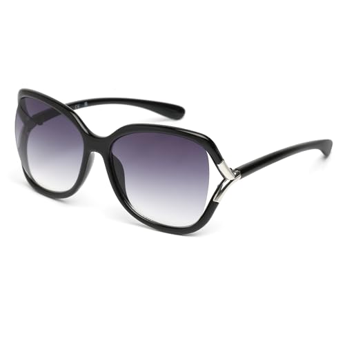 Women's Injected Sun Glasses Polarized Oval Sunglasses, Shiny Black, 59/16/130