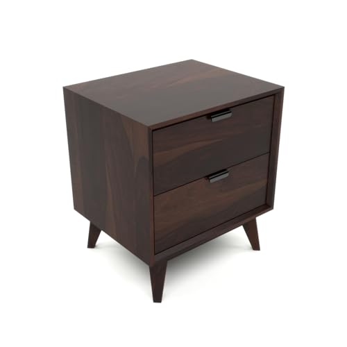 Image of Sheesham Wooden Bedside End Table Wooden NightStand Side Table for Living Room, Home | Solid Wood Bed Side End Table for Bedroom Lamp Table- in Walnut Finish