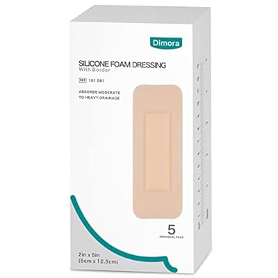 Dimora Foam Wound Dressing 2"x5" Waterproof Silicone Bandages with Adhesive Border, Super Absorbent Breathable Wound Care Products for Sensitive Skin Pack of 5