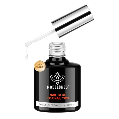 Image of modelones 10 in One X Nail Gel Glue Gel Base Coat Brush On No Wipe | Nail Polish Glue 15ml for Tips, Rhinestones, Blooming Art Hema-Free Gel Kit for Acrylic Tips U V Lamp Needed