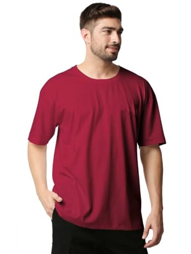 Image of LEOTUDE Half Sleeve Oversized Tshirt for Men, Round Neck Cottonblend Drop Shoulder Solid T-Shirt (Color Multicolor)