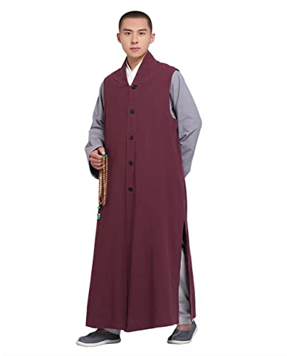 Samnuerly Robe de Moine Bouddhiste Vintage, Gilet Long, Pyjama Bouddhiste de méditation, Robe Longue, Jaune, 43 (Rouge 43) – vue 4