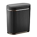 ELPHECO Black Bathroom Trash Can with Lid 2 Gallon Sensor Trash Bin, Automatic Narrow Garbage Can, Waterproof Smart Trash Can, Slim Motion Sensor Waste Bins for Bathroom, Living Room, Office