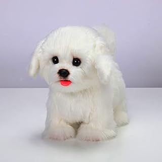 Plush Interactive Maltese Simulation Dog-Realistic Puppy Electronic Toy Dog with Walking/Barking/Wagging Tail/Talking-Like Real Robotic Present Pet Toy for Toddler Girls Boys