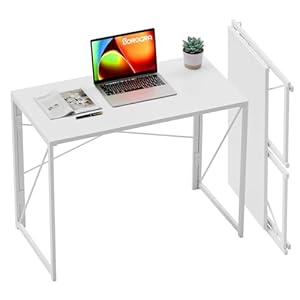 Coavas Small Folding Desk 31.5 inch White Desks, Foldable Computer Desk Spaces Saving Writing Table for Bedroom, Home Office, Dorm, Apartment, Kids