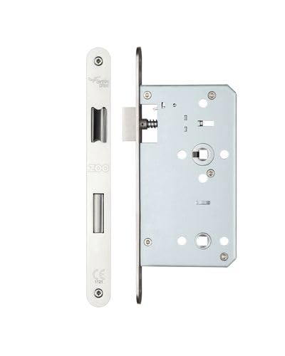 Image of Kooples Hardware DIN Bathroom Lock 78mm Centres, 60mm Backset Privacy Mortice Lock for Internal Doors Thumbturn & Lever Handle Compatible (Polished Stainless)