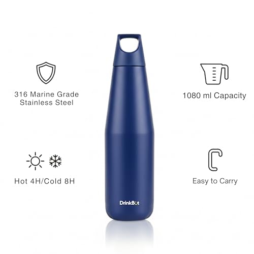 Image of Myst - Double Wall Stainless Steel Water Bottle | Vacuum Insulated | Hot & Cold | Leakproof & Durable | (Navy Blue, 1080 ml)