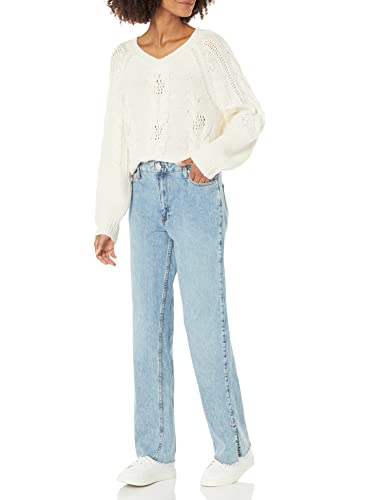 The Drop Women's Ian Mid Rise Relaxed Straight Side Slit Detail3