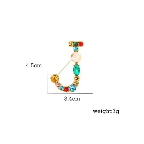 Image of Initial Brooch Pins A-Z 26 Letters Brooches For Women Colorful Enamel Alphabet Pin Pearl Crystal Lapel Pin
