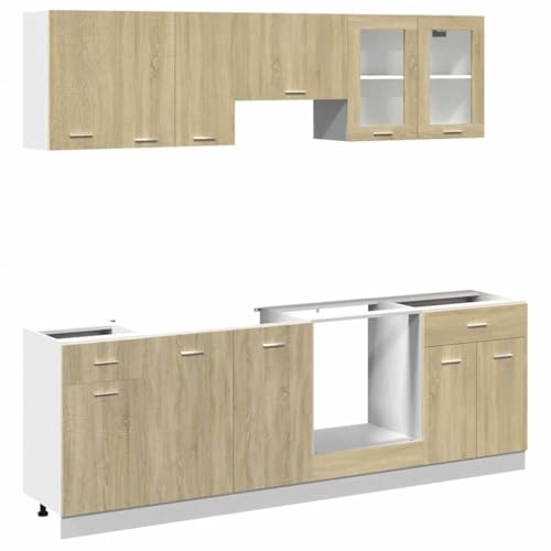 Yisssmeng Lyon - Juego de 8 muebles de cocina de roble Sonoma, armario de cocina modular de madera con armarios inferiores, armarios empotrados para horno, espacio para cocina (sin encimera)