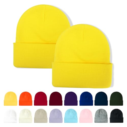Image of Winter Beanie Acrylic Knit Cuffed Plain Hats Skull Cap Warm Beanies for Men Women