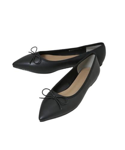 [ナノ・ユニバース] ポインテッドトゥ リボン フラット パンプス レディース 37 010 ブラック 673-5233303