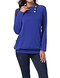 Miusey Casual Sweaters for Women, Ladies Cowl Neck Raglan Long Sleeve Tops Bottoming Oversized Fashion Pullover Loose Fitted Tunics Fall Shirts with Pockets for Office Blue XL