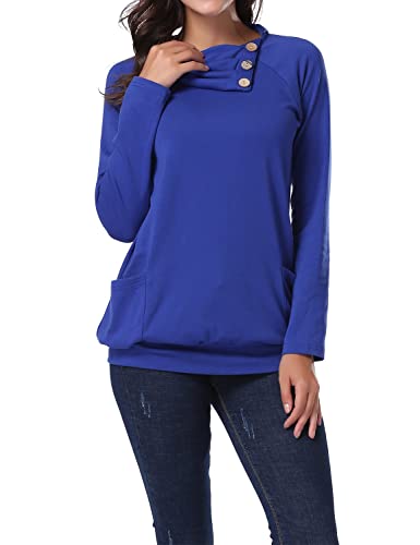 Miusey Casual Sweaters for Women, Ladies Cowl Neck Raglan Long Sleeve Tops Bottoming Oversized Fashion Pullover Loose Fitted Tunics Fall Shirts with Pockets for Office Blue XL